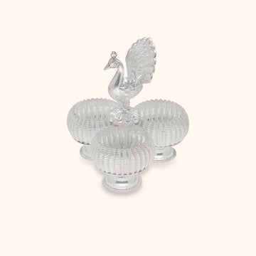 Peacock Motif Silver Karanda - Silver Pooja Items / Silver Puja Samai